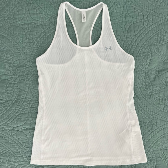 Under Armour Tops - Under Armour Women's HeatGear Racer Tank White/Metallic Silver Size Small